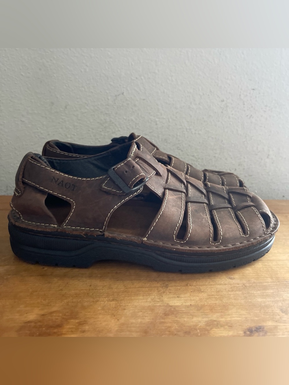 NAOT MEN'S JULIUS 69501 Brown Leather Fisherman Sandals W/ Removable Footbed 42